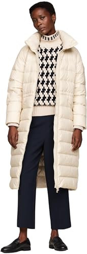 Tommy Hilfiger Damen Daunenmantel Funnel Maxi Coat Knielang, Beige (Classic Beige), L