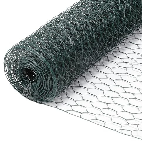 Daromigo Sechseckgeflecht Maschendrahtzaun - Verzinkt Kaninchendraht, Drahtzaun, Hasendraht - Sechseck Drahtgitter Maschenweite 27 mm, Höhe 100 cm, Länge 25 m - Grün