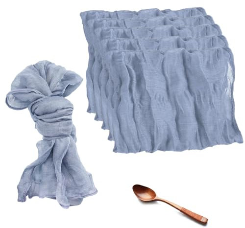 6 Pcs Fabric Napkins Cheesecloth Table Cloth Napkins 45 x 45 cm Dinner Versatile Handmade for Breakfast Dinner Wedding and Parties (light blue)