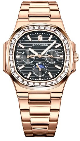 SAPPHERO Orologi da uomo quadrato analogico orologio da polso 31 m impermeabile luminoso uomo quarzo cronografo acciaio inossidabile classico elegante regalo designer, Oro Rosa, ., Bracciale