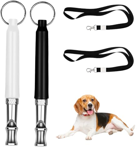 2 Stück Ultraschall-Hundepfeife mit Umhängeband, Hundepfeife zum Rufen, Ultraschall-Hundepfeife gegen Bellen, verstellbare Hundepfeife, für Hundetraining, Erziehung und Verhalten(Schwarz + Weiß)