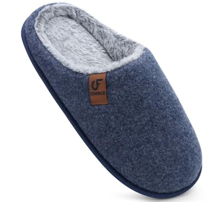 COFACE Zapatillas de Estar en Casa Hombre Invierno Fieltro Cálido Felpa Pantuflas Confort Espuma de Memoria Zapatos con Antideslizante Suela Azul Oscuro Talla 43