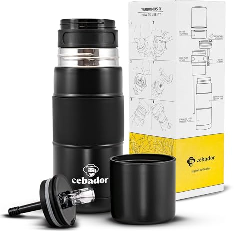 Cebador Thermal Yerba Mate Cup with Straw – Yerbomos X 450ml | Double-Wall Insulated Stainless Steel Travel Flask | Travel Yerba Tea - Portable Mate | Easy Clean Filter Thermal Bottle
