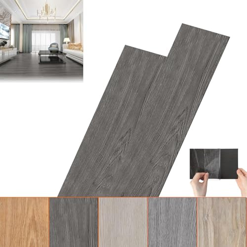 ACXIN PVC-golvbeläggning, vinylgolv, självhäftande klick vinylgolv, laminat, självhäftande vinyl, träeffekt (mörkgrå, 5 m² (54 stycken))