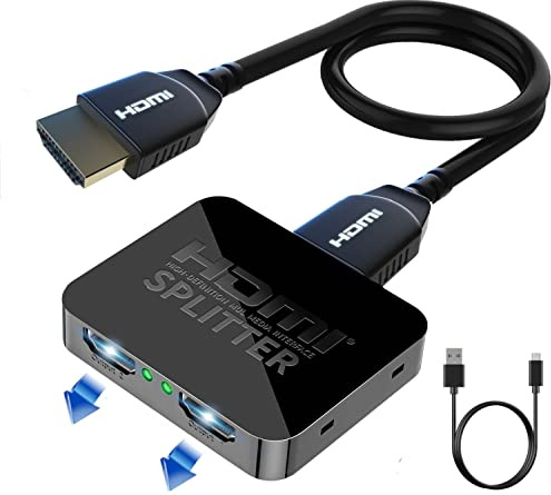 HDMI Splitter 1 in 2 Out [with 3.2ft HDMI Cable] – 4K Hdmi Splitter for Dual Monitors – 2 Way Hdmi Adapter Support 4K@30Hz 3D 1080P for Fire Stick, PS4, Xbox, Sky Q Box, Blu-ray DVD