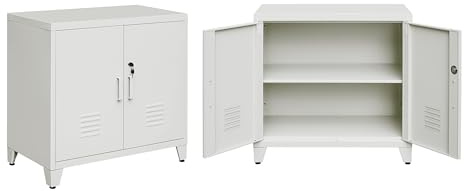Brigros - Armadio In Metallo 2 Ante Con 2 Ripiani Interni E Serratura A Chiave 85x50x82 Cm, Armadio Metallico Zincato Verniciato Per Garage, Ufficio, Magazzino O Archivio (Grigio)