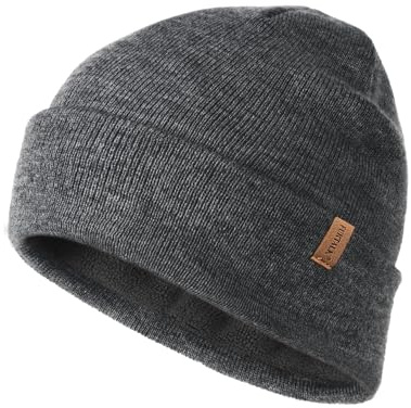 FURTALK Classic Beanie Mütze Herren mit Weichem Fleecefutterr Unisex Strickmütze Warm Bequem Wintermütze für Damen Dunkelgrau