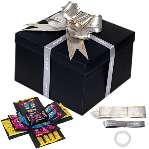 Überraschungsbox, 5-lagige Explosionsbox, Kreative Explosions-Geschenkbox aus Papier, DIY Explosionsbox Geburtstag,Mystery Box Für Valentinstagsgeschenke,Geburtstag,Hochzeitstag,Weihnachten (Schwarz)