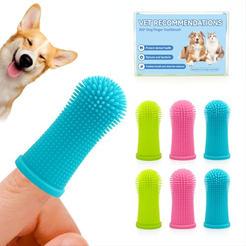 Aujzoo Set di spazzolini da denti per cani (6 confezioni), spazzolino da denti per animali domestici a 360º per la pulizia dei denti di cani e gatti, spazzolino da denti in silicone