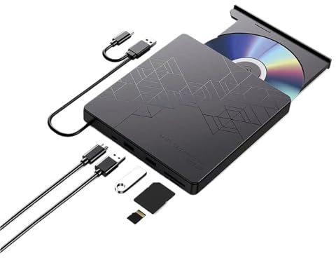 5-i-1 extern Blu-ray-enhet, bärbar RW optisk enhet DVD CD-brännare spelare läsare for PC Windows 11/10 Mac
