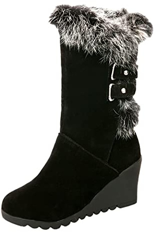 MODSGUE Botines para mujer con tacón de cuña - Botas de media altura vintage, botas de invierno puntiagudas, medias botas de color liso, cómodas botas cortas con tacón en el tobillo, antideslizantes