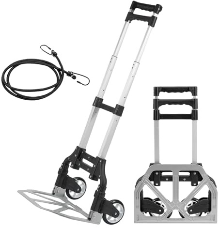 BLUE BAZAAR Folding Aluminium Hand Truck 60kg Shopping Trolleys Foldable Trolley Folding Hand Truck Aluminium Multi Purpose Sack Truck Moving Trolley Load Capacity Collapsible Luggage Cart for Home Tr
