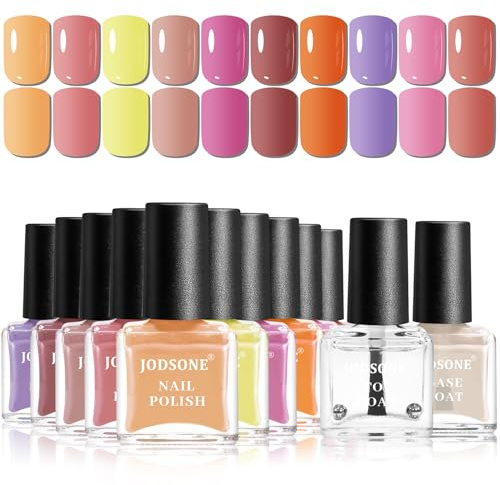 JODSONE Lot de 12 vernis à ongles avec base coat, top coat et 10 couleurs