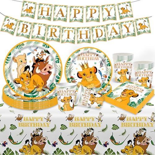 52 pezzi di decorazione per feste di compleanno del Re Leone, servizio da tavola con piatti di carta per feste dei bambini, piatti e bicchieri, decorazione per feste per 10 persone