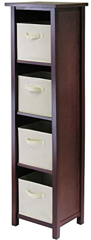 Verona 4-Section N Storage Shelf with 4 Foldable Beige Color Fabric Baskets