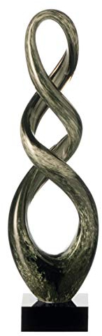 Leonardo Turn Skulptur, geschwungenes Glas im extravaganten Stil, handgefertigtes Farbglas stehend auf einem schwarzen Sockel, grau/schwarz, 39 x 12 x 8 cm, 1,64 kg, 064109