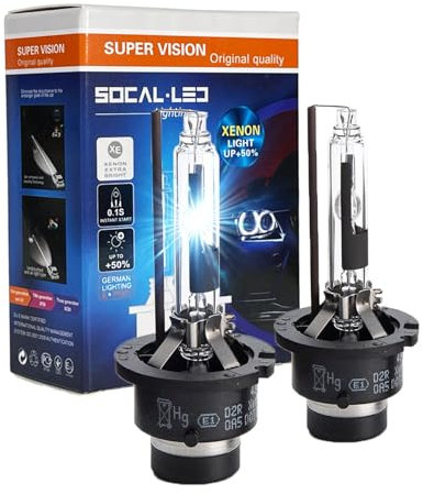 SOCAL-LED LIGHTING D2R 35W Xenon HID Headlight Bulbs - 6000K Crystal White - 85126UB 66250 85126WX OEM High Low Beam Direct Replacement - Pack of 2