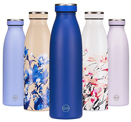 B2DO for GH Bouteille d'eau Isotherme 500ml Bleu Royal | Gourde métallique réutilisable en acier inoxydable à double paroi sous vide |Gourde INOX isotherme de sport | Bouteille isotherme sans BPA