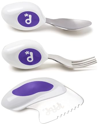 doddl Kinderbesteck set, für Kleinkinder und Babies 12 Monate +, Kinder Messer, Gabel & Löffel Set, Ergonomisches Edelstahl Geschirr, hilft Ihrem Kind sich selbst richtige zu füttern (Blaubeerblau )