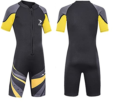 ZCCO Neoprenanzug Kinder, Kids Neoprenanzug 2.5mm Neopren Thermal Badeanzug, Neopren Front Zipper Taucheranzüge Surfen Schwimmen Tauchen Warmhalten für Wassersport,Schwarz XXS