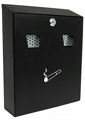 Lockable Wall Mounted Ash Bin Garden Outdoor Cigarette Ashtray Heavy Duty Metal Smoking Box for Office Pub Club with 2 keys ‎25.7 x 9.5 x 30cm