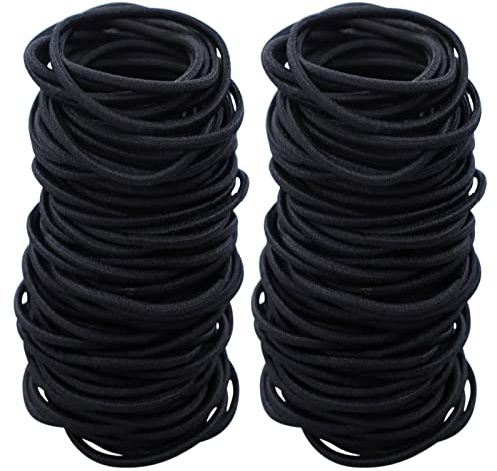 100 Pièces Élastiques pour Cheveux, 2mm Liens, Petites Bandes, Mini Chouchous Sans Métal pour Queues de Cheval - Femmes, Filles, Enfants, Hommes (Noir)
