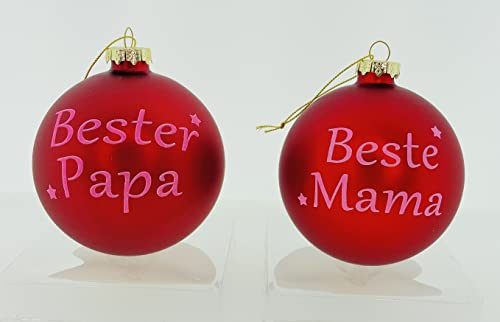 2er Set große XL Weihnachtskugel Mama und Papa Ø 10cm in Rot Christbaumkugel Christbaumschmuck Familie Weihnachten (Mama und Papa)