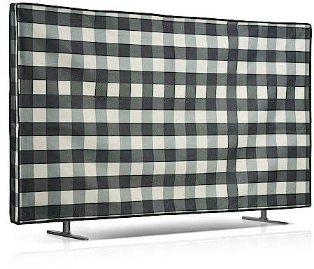 kwmobile Leinen Hülle kompatibel mit 55 TV - Schutzhülle Staubschutz Abdeckhaube für Fernseher - TV Cover Staubhaube Haube - Karo Streifen