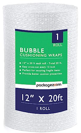 12 inch x 20 ft Bubble Cushioning Wrap, Perforated Every 12 Protective Packing Moving & Shipping Supplies for Boxes & Fragile Items