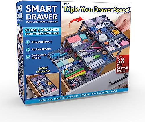 Ontel Smart Drawer Organizer, Multi-Level Jewelry and Cosmetics Storage, Black, 2.65 in
