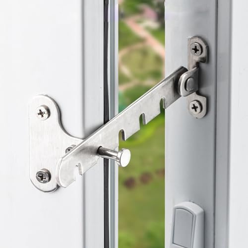 I-EASYDWW Window Restrictor Latch, 4 Pack, Window Wind Hook, Adjustable Window Safety Locks, Childproof Restrictor Safety Locks, Stainless Steel, Suitable for Various Doors and Windows, 5 Slots