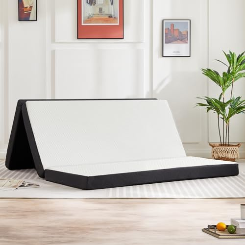 Sweetcrispy Tri-fold Memory Foam Mattress - 3 Inch Twin Size Portable Bed Pad, Foldable Floor Mat, Collapsible and Washable Cover with CertiPUR-US Certified, for Travel & Camping & Yoga