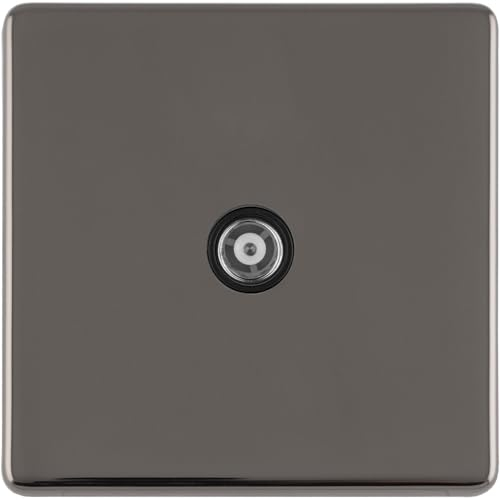 1 Gang Single TV Coaxial Aerial Socket SCREWLESS Black Nickel Female Wall Plate - Decorative Television Coax Face Plate