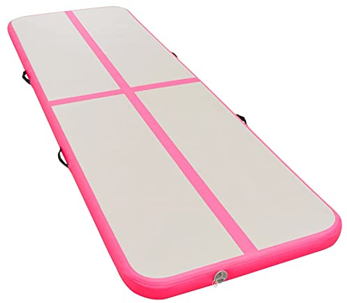BaraSh inflatable Gymnastics Tumble Track Gym Mat for Home Use,Training,Cheerleading,Yoga,Water Fun,Inflatable Gymnastics Mat with Pump 800x100x10 cm PVC Pink