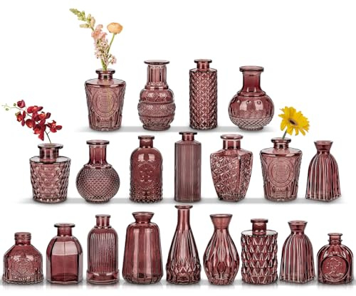 Set om 20 små vaser liten glasvas vintage dekoration vaser set blomdekoration för bordsdekoration mittstycken, bröllopsdekorationer, blommor dekoration vardagsrum badrum mors dag gåva, krater Brown