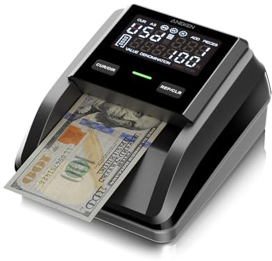 Aneken AL-139 Counterfeit Bill Detector with 2.8 Digital Screen, Total Value & Add Function, 4-Way Orientation & Traceable Records Counterfeit Money Detector, Compatible with Multiple Currencies