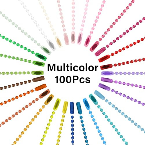 Oruola 100 Pièces Chaine à Boule Colorée,Chaîne Suspendue en Métal Boucle Chaîne à Billes,9.5 cm Chaine a Bille Colorée,Colorée Chain Bead Ball pour Porte-clés Chaînes d'étiquettes et Artisanat