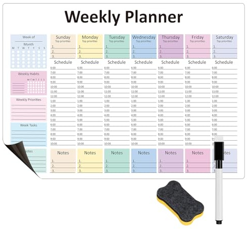 Veckoplanerare med timplanerare, torradbar magnetisk whiteboard - daglig veckoplanerare och timplaneringschecklista - veckolista med att göra-lista organisera ditt dagliga arbete effektivt (Gammal)
