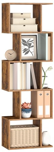 VASAGLE Biblioteca, Librería de 5 Niveles, 20 x 40 x 159 cm, Estantería, Armario de Libros, Moderno, Separador de Espacios, Salón, Dormitorio, Estudio, Oficina, Marrón Rústico LBC462K01