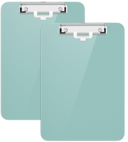 Hnogri plastklämbräda uppsättning av 2, standard A4 bokstavsstorlek klämbrädor för studenter, kontor och kvinnor, urklipp med pennhållare och låg profilklämma, storlek 30 x 22 cm, (grön)