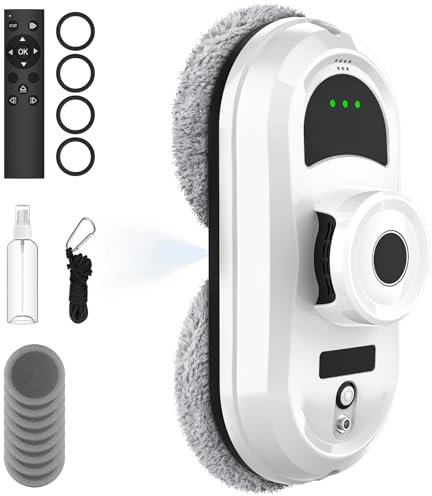 Robot pulitore di vetro, 5600 Pa di aspirazione, navigazione intelligente, sistema di sicurezza, telecomandato, per tutte le superfici lisce, con 10 panni (C)