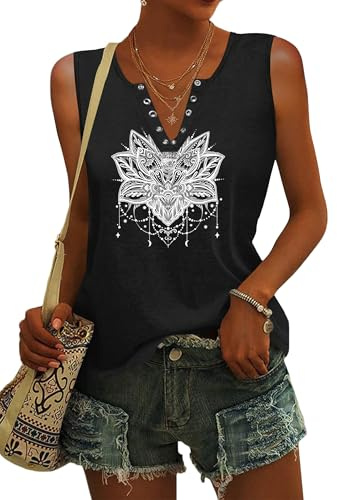 WNEEDU Top Senza Maniche da Donna Scollo a V Sexy Canotta Maglietta Tops Estive Elegante Tank Shirt Basic Casual Camicette Blusa Fiore di Cristallo L