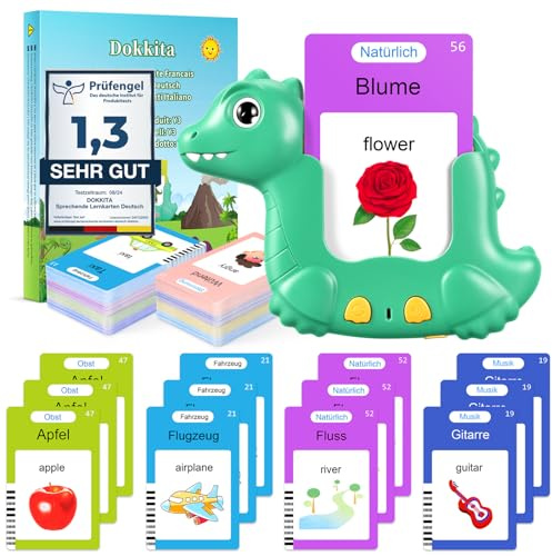 510 Wörter Sprechende Lernkarten Deutsch Für Kinder, Lernkarten Kinder ab 2, Sprechen Lernen Deutsch Englisch Mit 3 Sprachmodi, Wörter Lernen Vorschulkinder Geschenk Für Jungen Mädchen-Grün