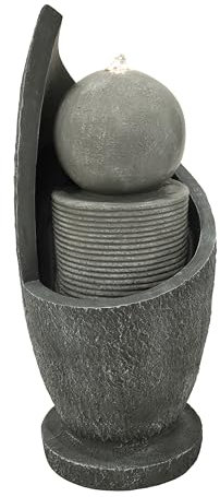 Fontaine de Jardin Cascade Électrique Extérieure Polyresine Gris 4 Lumières LED Blanc Chaud Pompe à Brancher Câble de 7 m Statue Droit Décor Maison Terrasse Zen Cascade [Brosse de Nettoyage Inclus]