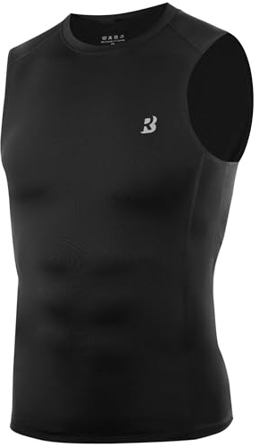 Roadbox Men’s Compression Vest Sleeveless Gym Top – Quick Dry Muscle Fit Running Vest for Workout, Training, Fitness All Season Black