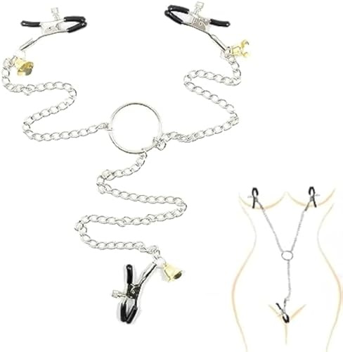 2 morsetti per capezzoli e 1 clip vaginale con catena in metallo,capezzoli da donna e da uomo Anelli con clip decorativi per giocattoli del piacere BDSM Bondage Estremo SM Erotico Sex Toys (Z1-LO1)