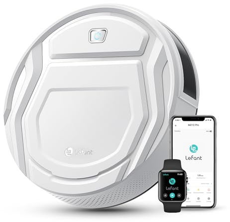 Lefant M210 Aspirateur Robot, Robot Aspirateur Autonomie Mince Silencieux, Connecté avec WiFi/Alexa/App, 3 Modes d'aspirations, Programmable, Idéal pour Les Poils d'animaux Tapis Sols Durs, Blanc