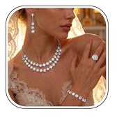 Diamday Silver Jewelry Set for Women Crystal Necklace and Tassel Earrings Set Link Bracelet Adjustable Rings Bridal Wedding Jewellery Sets for Women for Brides Bridemaid Prom Costume Accessories-1
