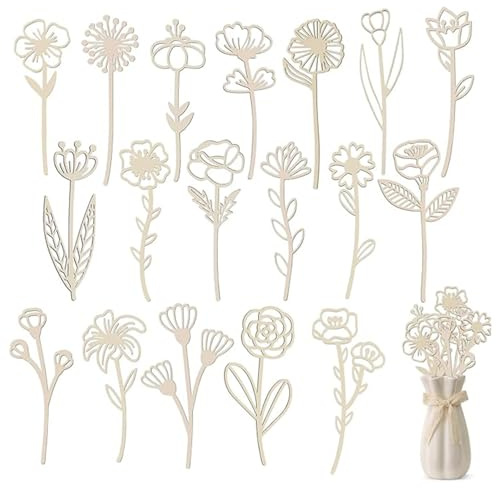 PYRUVAE 18 Fiori in Legno per Decorazioni Casa - Centrotavola Moderno per Soggiorno e Tavolo, Set di 18 Ornamenti Floreali Minimalisti per Vasi e Arredamento Interni, 15.2x7.6 cm