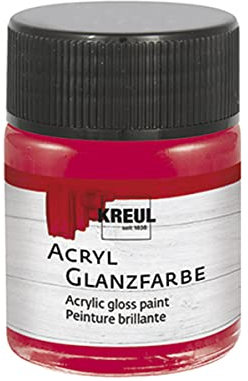 KREUL 79519 - Acryl Glanzfarbe, 50 ml Glas in dunkelrot, glänzend-glatte Acrylfarbe zum Anmalen und Basteln, auf Wasserbasis, speichelecht, schnelltrocknend und deckend